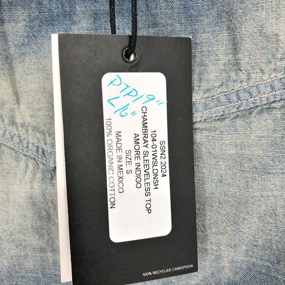 RE/DONE Women's Chambray Sleeveless Crop Top Small Blue Amore Indigo Tank NWT - Picture 7 of 7